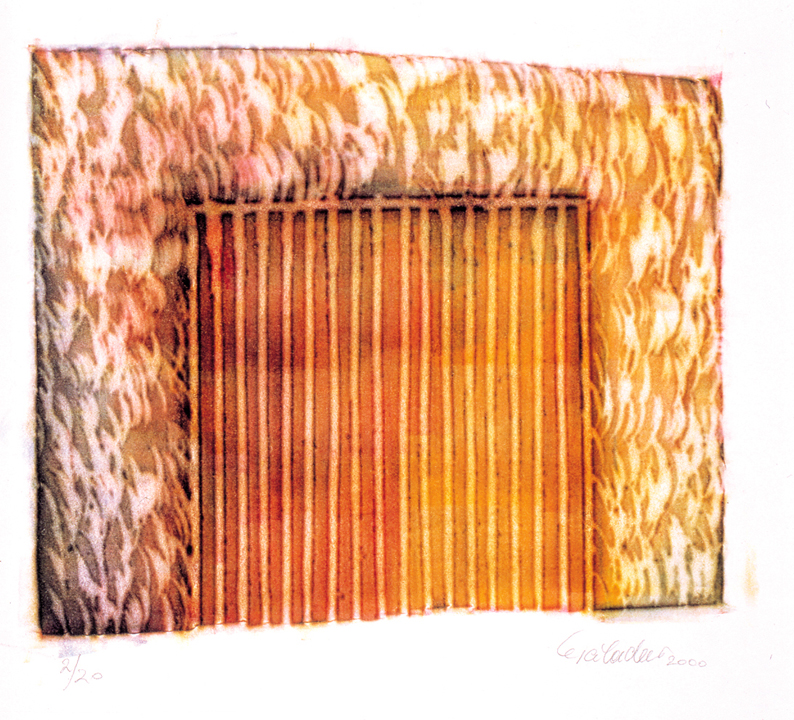 Kubus 2000, 38 x 44 cm, Walzen-Frottage Johann Feilacher